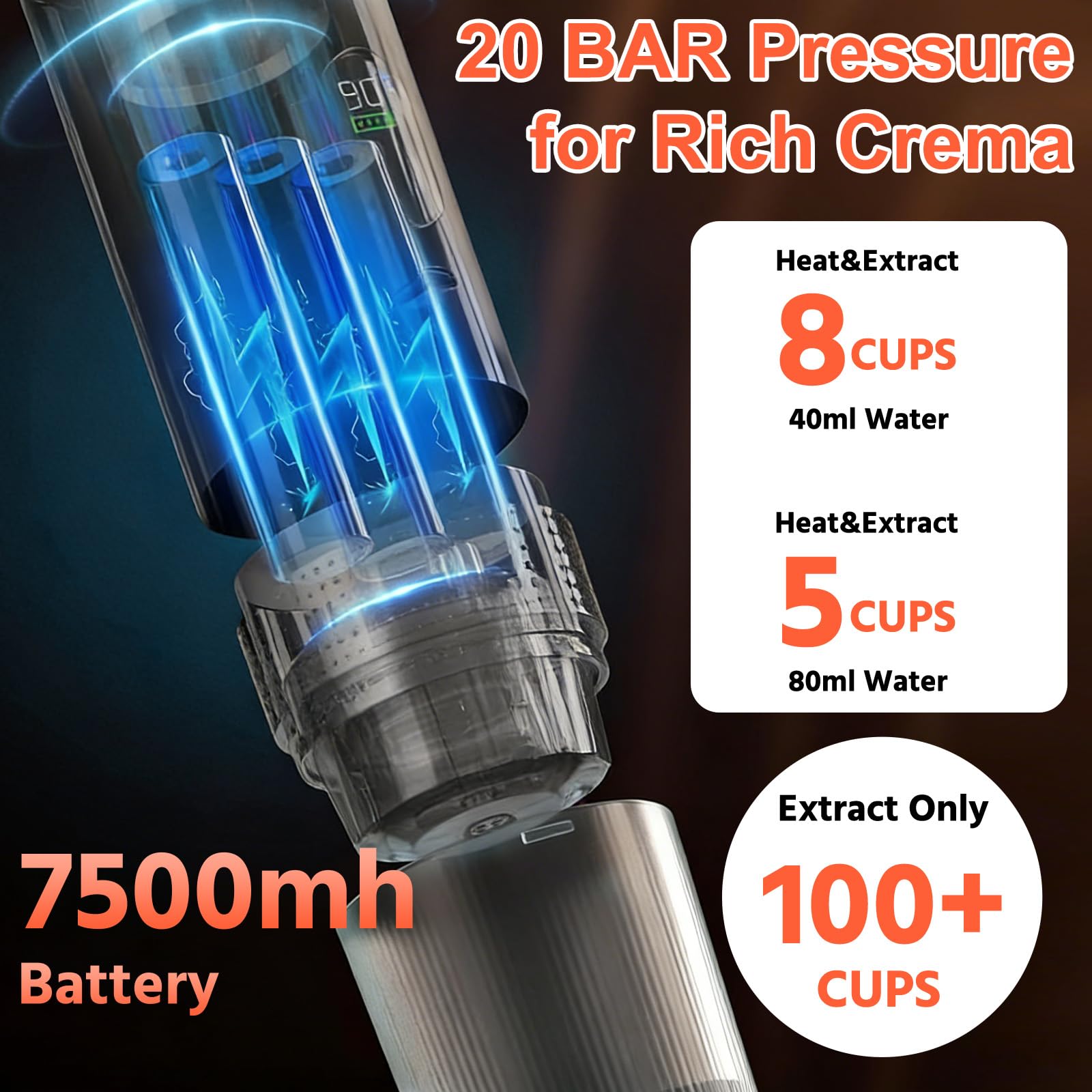 Mini cafetera de viaje 3 en 1 portátil con batería, máquina de café de viaje para coche, máquina de café espresso compatible con cápsulas y café molido para senderismo, oficina, autocaravana
