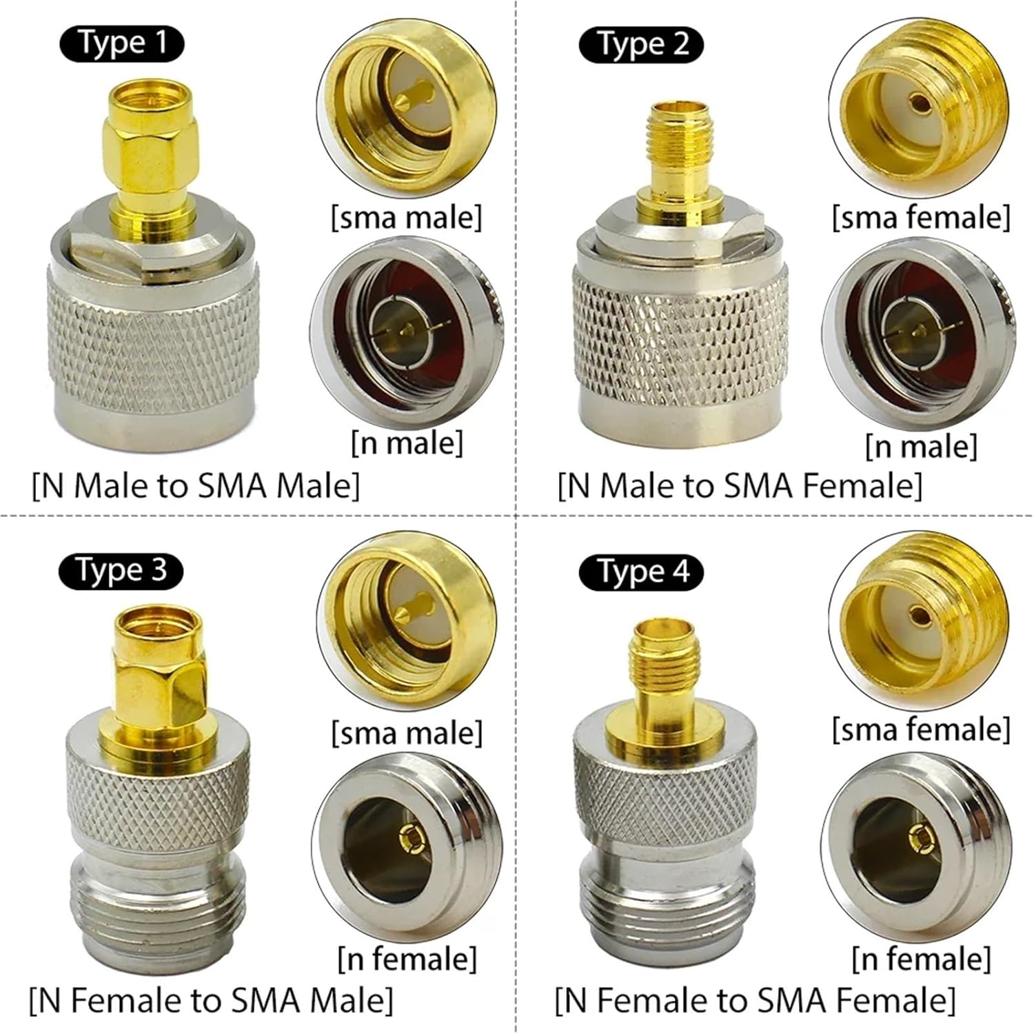 L16 N Type Male Female to SMA Plugs Connector Coaxial Radio Adapter Straight Converter Kit Lot Bras(Type 2,5PCS)