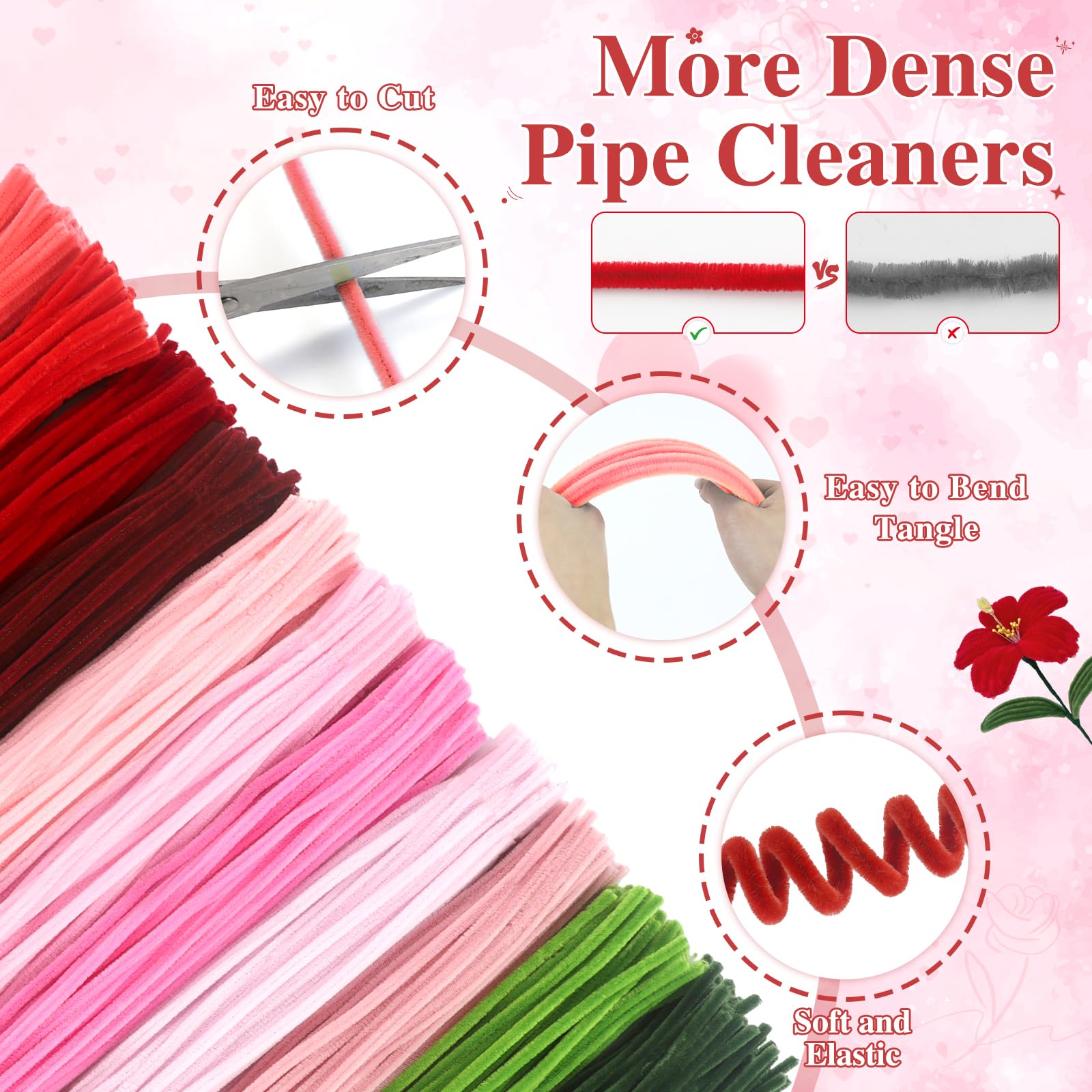 Lot de 600 cure-pipes artisanaux, 11 couleurs assorties, tiges chenille pour fabrication de fleurs avec fils floraux, ruban de jardinage, étamines et ruban