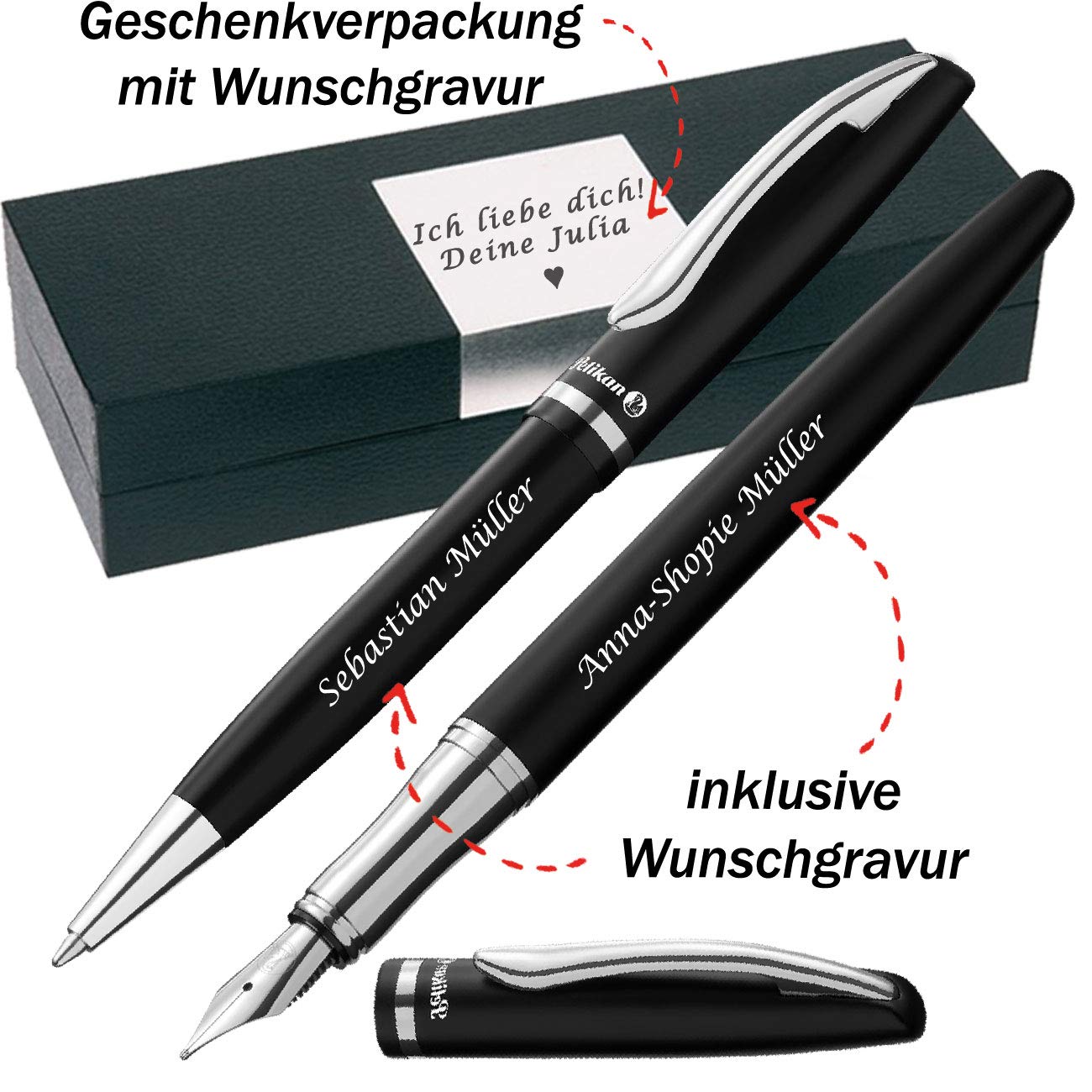 P E L I K A N Kugelschreiber und Füller im Set Farbe Mattschwarz mit Gravur als Geschenk & Wunschsymbol Geschenkverpackung Jazz Elegance PS28 - direkt online gestalten ! Schreibset mit Gravur