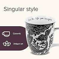 Vista 3 de Karma Gifts - Taza bohemia de 16 onzas, color blanco y negro, diseño de sirena, bonita taza de café y té, tazas de café de cerámica para mujeres