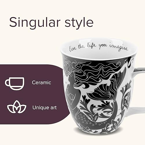 Miniatura 3 de Karma Gifts - Taza bohemia de 16 onzas, color blanco y negro, diseño de sirena, bonita taza de café y té, tazas de café de cerámica para mujeres y