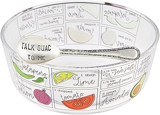 Mud Pie Glass Guacamole Serving Bowl with Ingredients and Serving Spoon Set, Clear, 5.7" dia x 3"