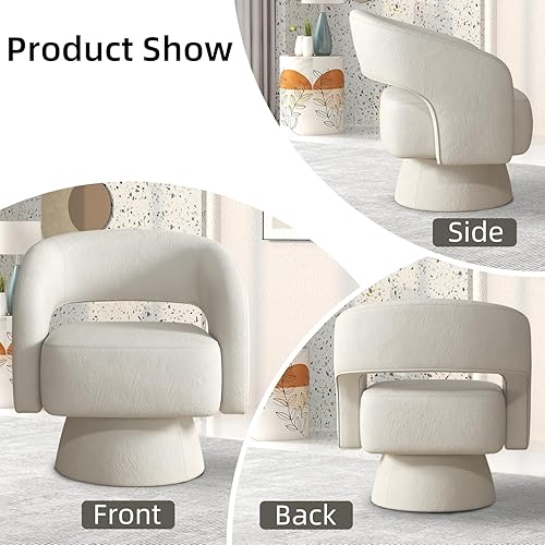 Miniatura 8 de INZOY Silla giratoria de barril con tela de terciopelo, silla giratoria con cojín suave grueso, cómoda silla giratoria redonda para sala de estar y