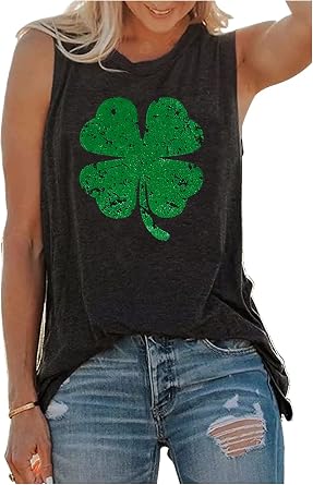 St Patricks Day Shirt Women Irish Shamrock Tees Clover Graphic Sleeveless Summer Tank Tops for Women