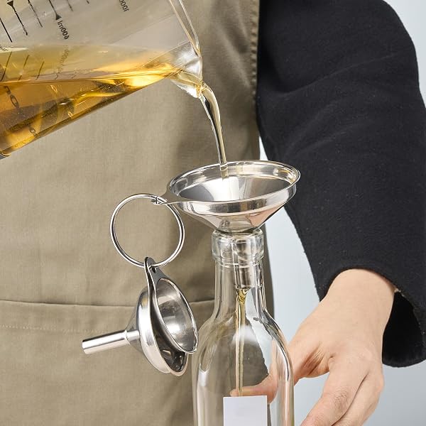 3-Piece Stainless Steel Funnel Set for Olive Oil Dispenser Bottle, Kitchen Gadget, Large & Small Sizes, for Home Use - 3
