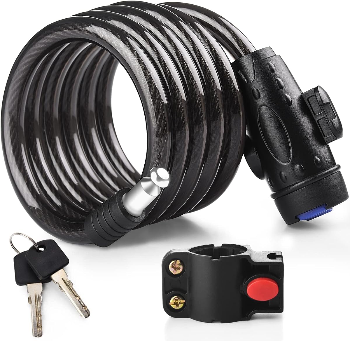 Bike Lock, [6ft/1.8m] 1/2 Inch Thick Bike Cable Locks with 2 Keys | Weatherproof Heavy Duty Bicycle Lock Cable Anti-Theft Security Cable with Mounting Bracket for Ebike, Scooter, Motorcycle
