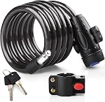 Key Bike Lock, Diyife 4ft Security Bike Cable Lock, 12mm Thick Steel Coiled Cable Lock, Weatherproof Heavy Duty Bicycle Lock Key with Mounting Bracket for Bike Motorcycle Scooter Skateboard