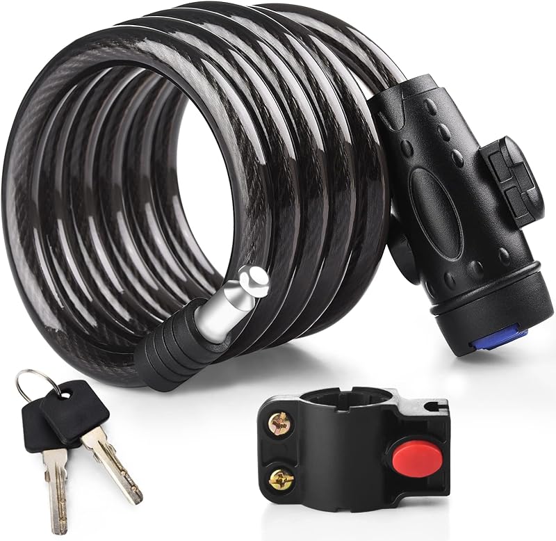 Bike Lock, [6ft/1.8m] 1/2 Inch Thick Bike Cable Locks with 2 Keys | Weatherproof Heavy Duty Bicycle Lock Cable Anti-Theft Security Cable with Mounting Bracket for Ebike, Scooter, Motorcycle