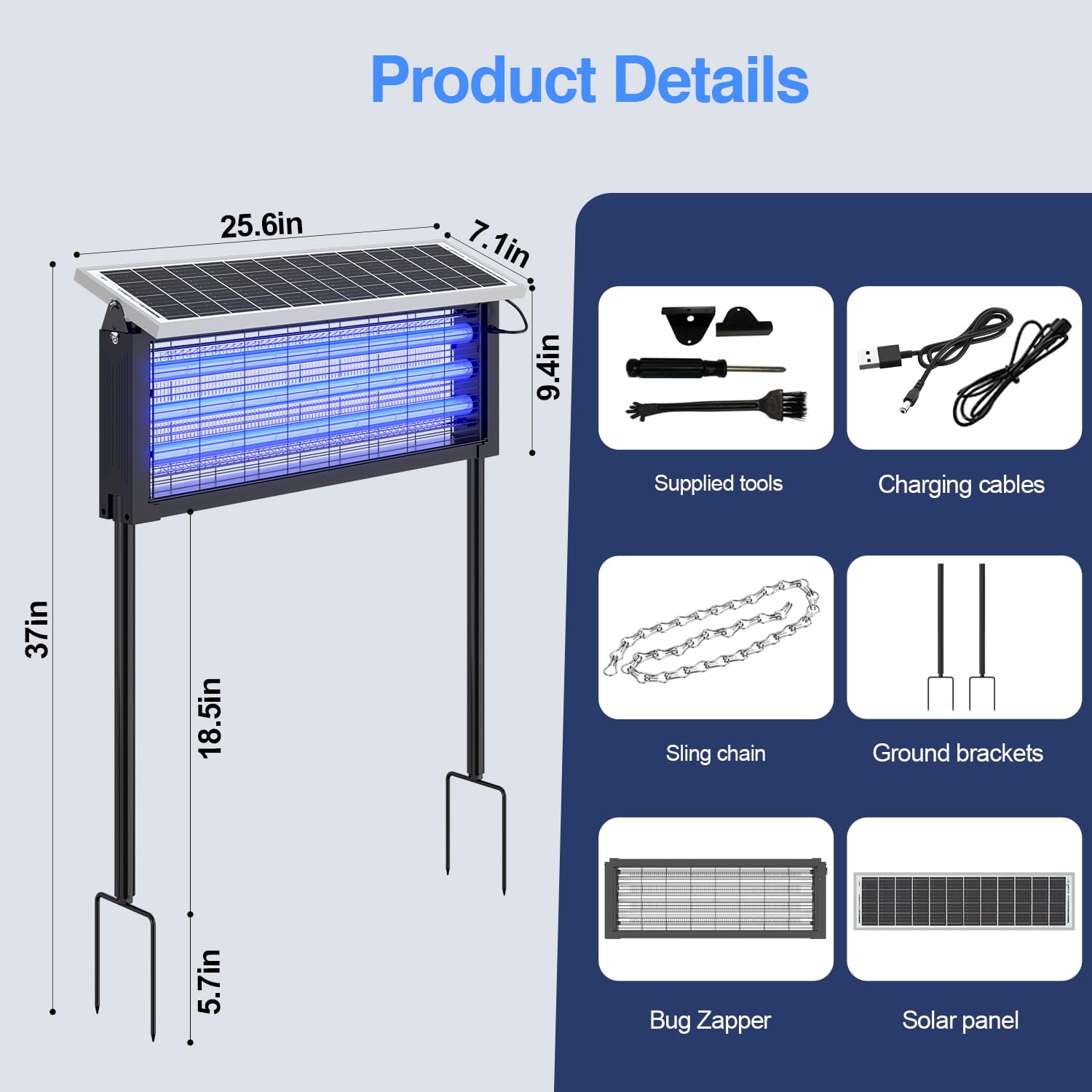 Zapper solare per insetti all'aperto, 30 W, grande, antizanzare elettrico, impermeabile e portatile, trappola per insetti volante ricaricabile per patio, cortile, giardino, casa, campeggio, nero