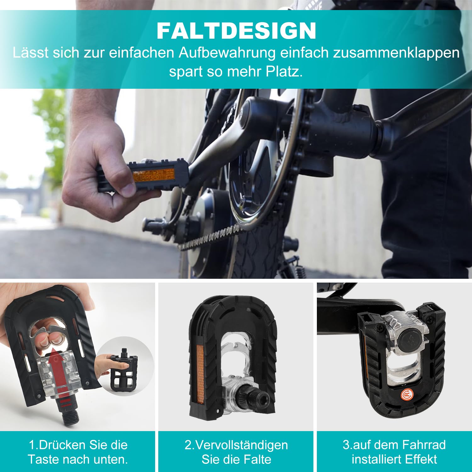 Pedali Pieghevoli Bici, Antiscivolo Impermeabile, Alluminio , Accessori per Ciclismo All'aperto(Nero, 123mm x 70mm x 27mm) - NTL Bike