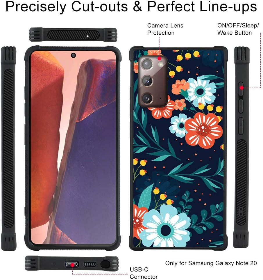 OOK Designed for Samsung Galaxy Note 20 5G Case Orange Blue Flower Floral Design TPU Bumpers Protective Shockproof Phone Cover with Lanyard Neck Strap for Women Girls for Note 20 5G 6.7 Inch