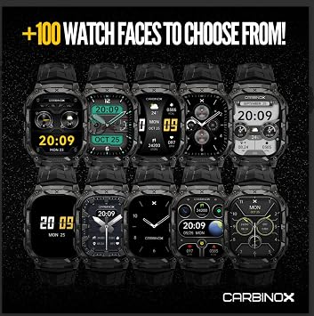 CARBINOX Vortex Smart Watch with Metal Band 22 mm, Rugged Fitness Tracker IP69K Waterproof Compatible with Android and iOS Phone, 14 Days of Battery Military Durable