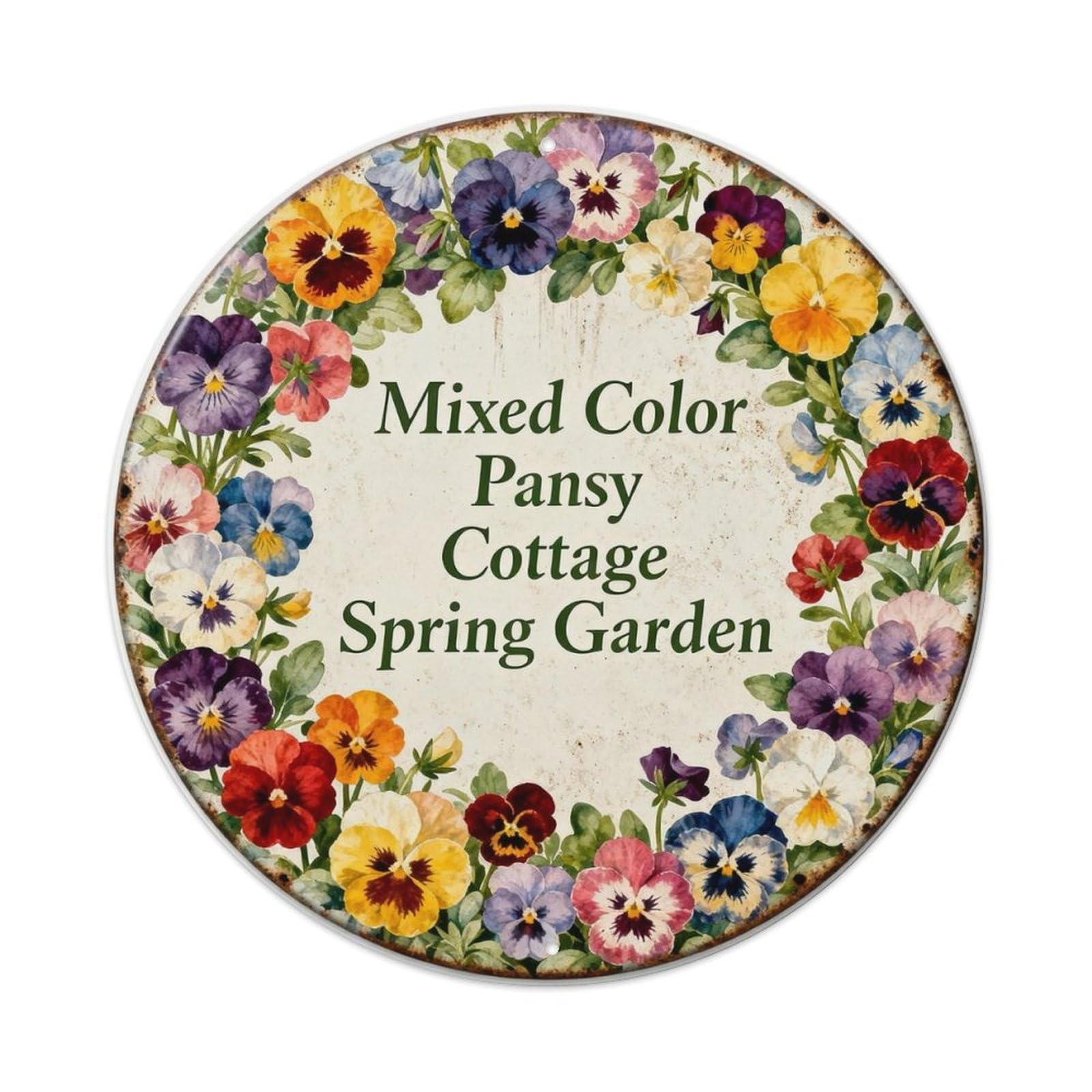 Mixed Color Pansy Cottage Spring Garden Metal Tin Sign Plaque
