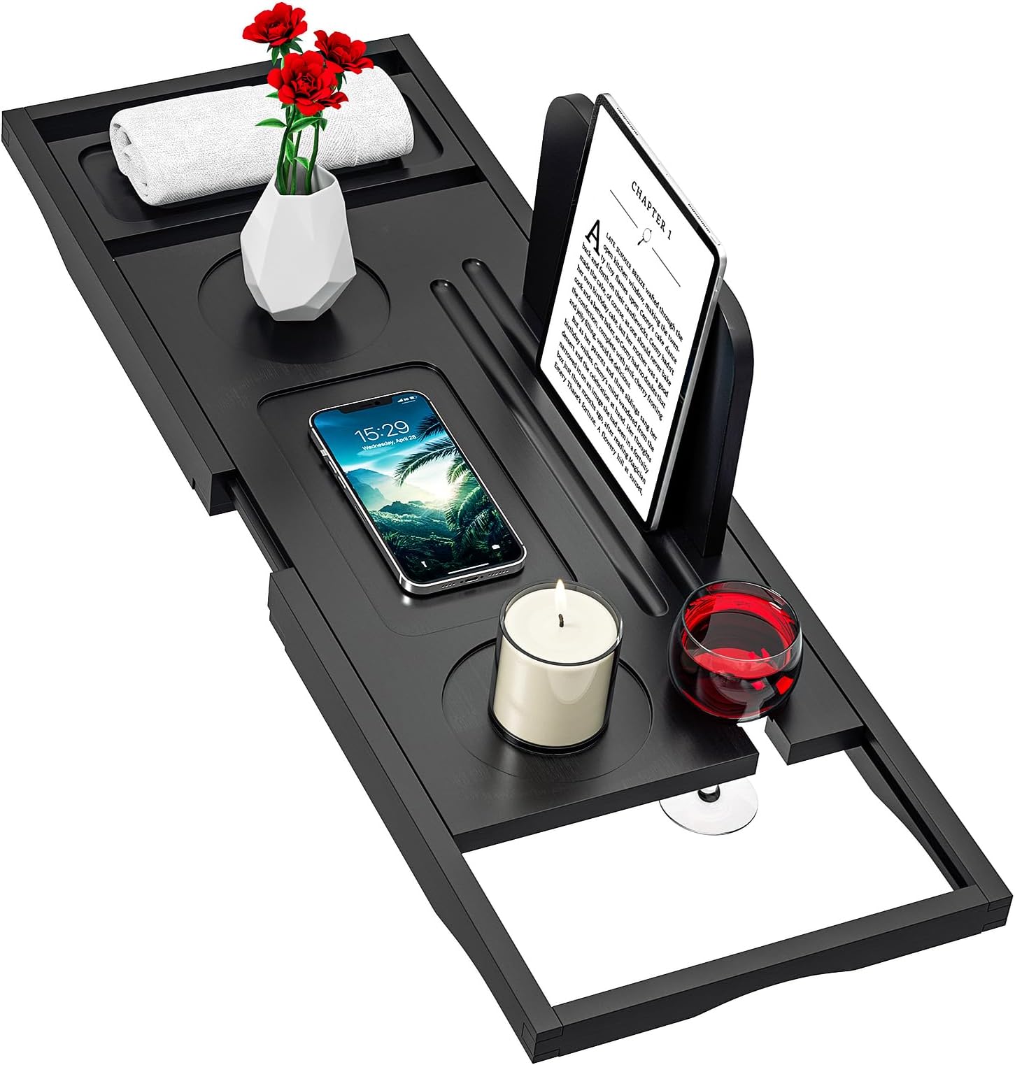 Banlilu Premium Bathtub Caddy Tray - Bath Tray - Bath Tub Tray Table for Bathtub - Bath Caddy Tray for Bathtub, Expandable Size, Fits Most Bath Tubs
