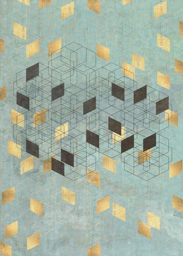 Komar Non-Woven Photo Wallpaper Plaqué Or - Living Room, Bedroom, Gold, Art Nouveau Style, Decorative Size: 200 x 280 cm (Width x Height) - 4 Panels - Panel Width 50 cm