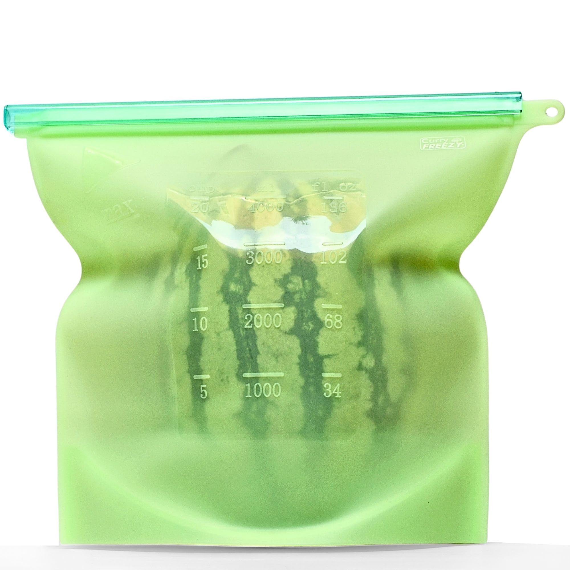 Reusable Silicone Food Storage Bag Container, Gallon Size Fridge/freezer pouch Slider zipper bag Keep Food Fresh for Vegetable, Fruit, Liquid, Sous Vide, Snack or Lunch bag,4000ML-GR