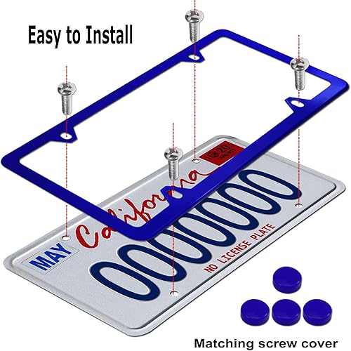 Miniatura 5 de Marcos azules para placa de matrícula, cubiertas delanteras y traseras de aluminio para hombres y mujeres, paquete de 2 soportes delgados de 4