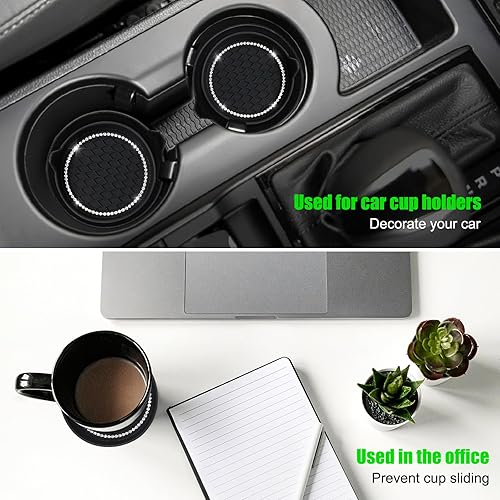 Miniatura 2 de Ouzorp Paquete de 2 posavasos brillantes para automóvil, 1 botón de arranque para automóvil, impermeable, antideslizante, a prueba de derrames, con