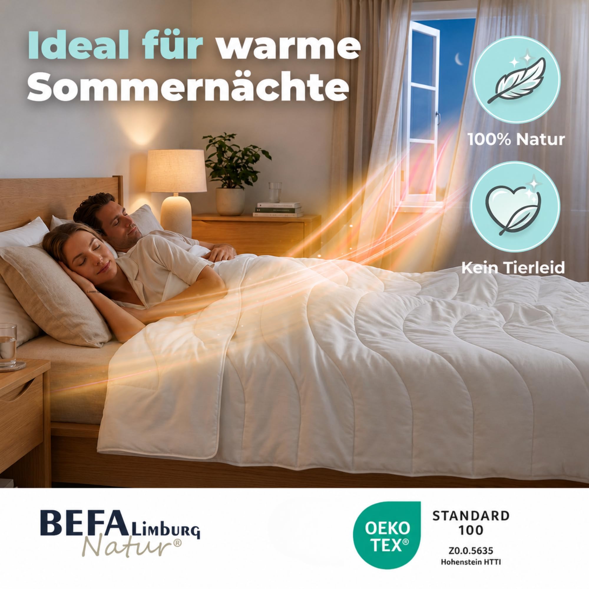BEFA NATUR Wildseidendecke Sommer 135x200 cm – 100% Wildseide | Made in Germany | Atmungsaktive Sommerbettdecke | Leicht, temperaturausgleichend & hautfreundlich | Oeko-TEX® Standard 100