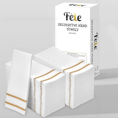 Miniatura 2 de Toallas de mano desechables para baño, diseño dorado, 200 toallas desechables de lino  Cena formal, servilletas de boda para mesas y baños, 8.5 x 4