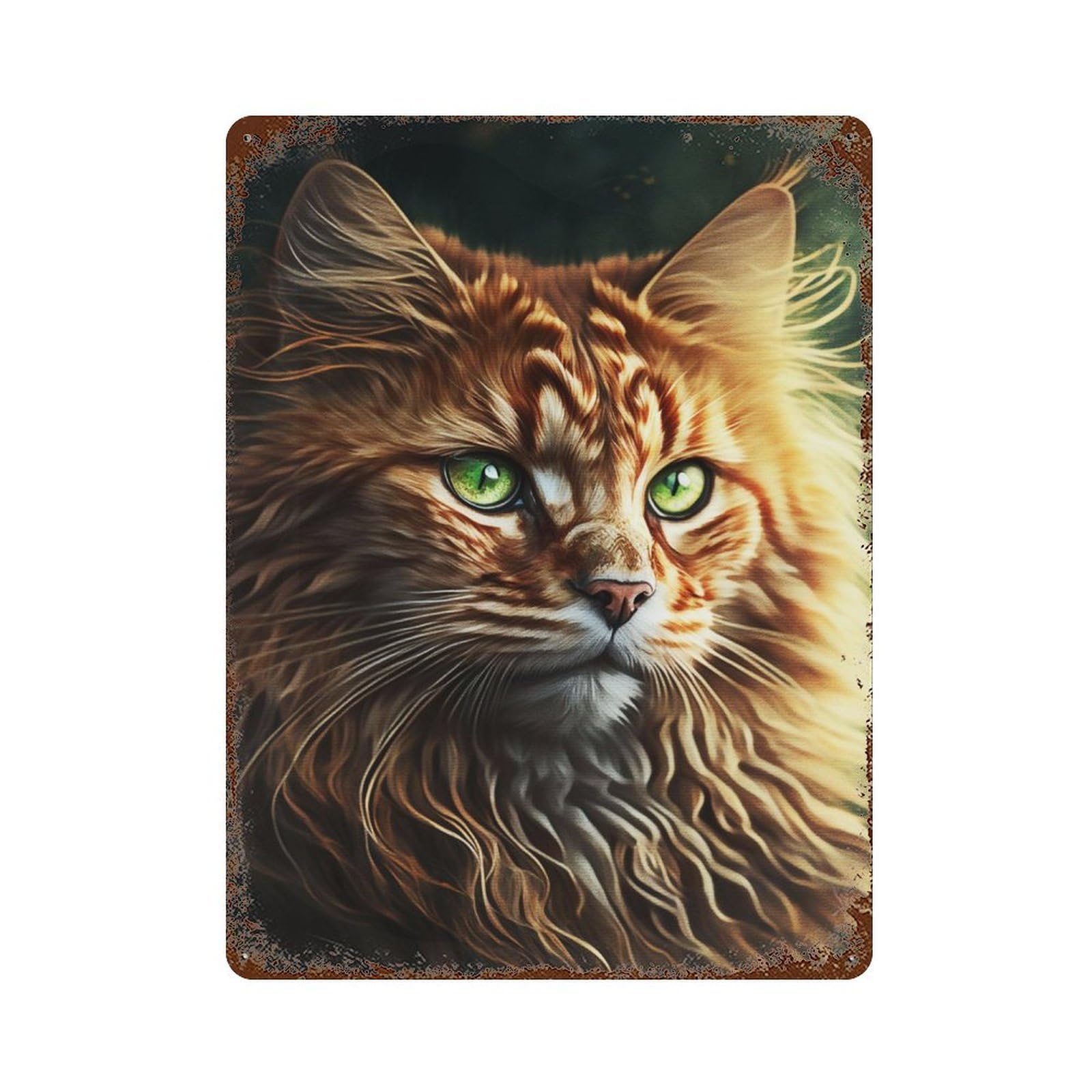 Forest Cat Portrait 15.7"x11.8" Rustic Tin Plaque, Industrial Home Decor for Farmhouse, Kitchen And Entryway Decor