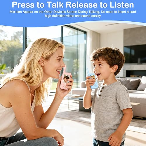 Miniatura 7 de Walkie Talkies de video para niños, paquete de 2 intercomunicadores de video recargables para niños, largo alcance con 3 tipos de cambiador de voz,