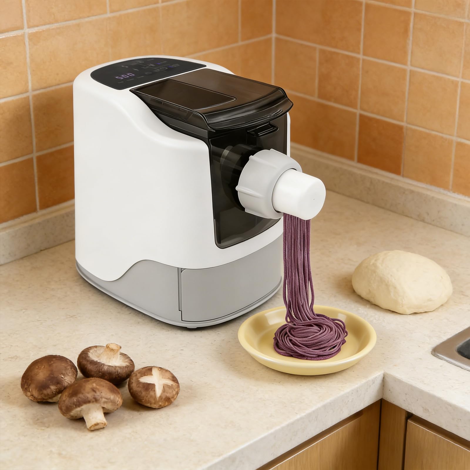 Macchina elettrica per pasta, 260 W, pressa automatica per pasta con 13 forme per spaghetti, fettuccine, aiuto per impastare 500 g di farina, con misurino e raschietto per la pulizia, per cucina e