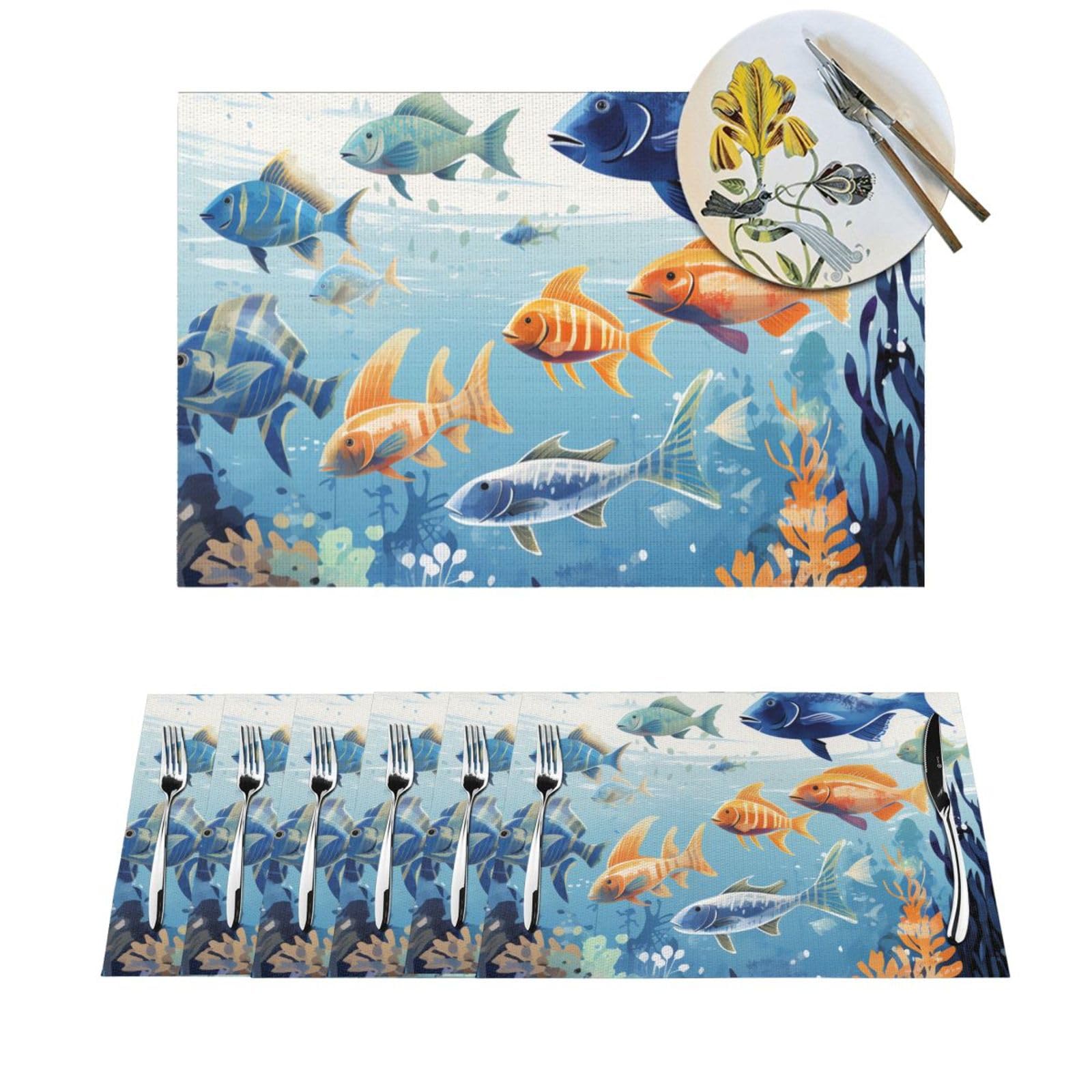 Sets de table PVC tissé vie océanique lot de 4 protège-tables 45x30 cm pour repas quotidiens