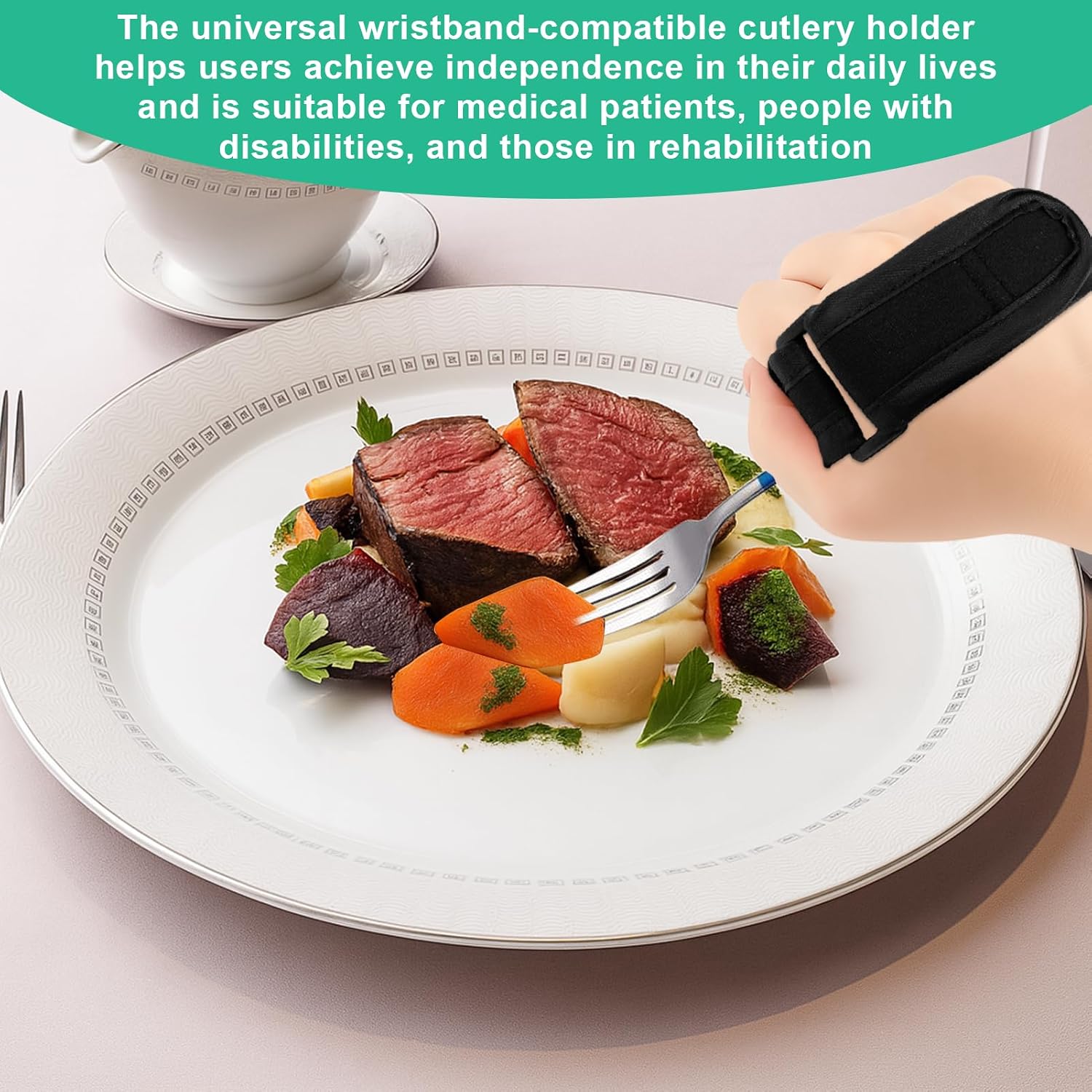 Universal Cuff Utensil Adjustable Holder Strap for Hand Grip, Adaptive Cutlery Cuff Straps Spoon Fork Holder Strip for Parkinson and Individuals Weak Grip Adaptive Equipment