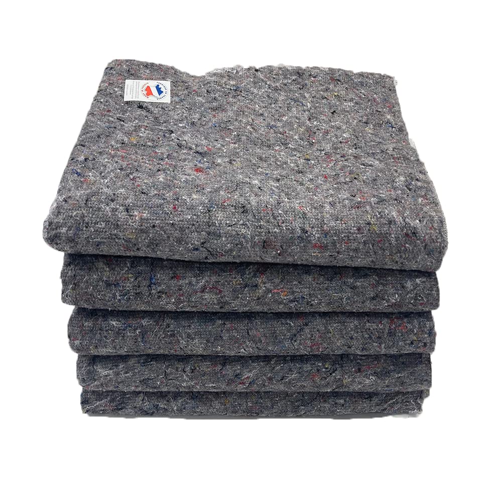 Les Nouveaux Textiles - Lot de 5 Couvertures de Déménagement 150 x 200 cm - Protection Meubles - Très Haute Résistance, 330 gr/m² - 100% Fibres Recyclées - Fabriqué en France