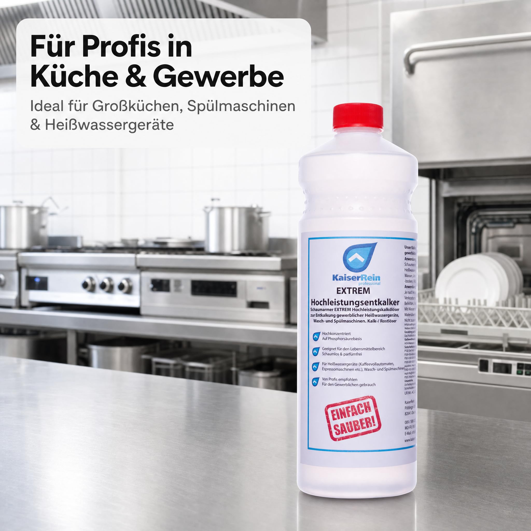 KaiserRein Profi Extrem Hochleistungsentkalker/Rostlöser flüssig 12x1L Kalklöser für Kaffeevollautomaten Entkalker Heißwassergeräte gegen Kalk, Urinstein, Wasserstein, Kesselstein und Rost