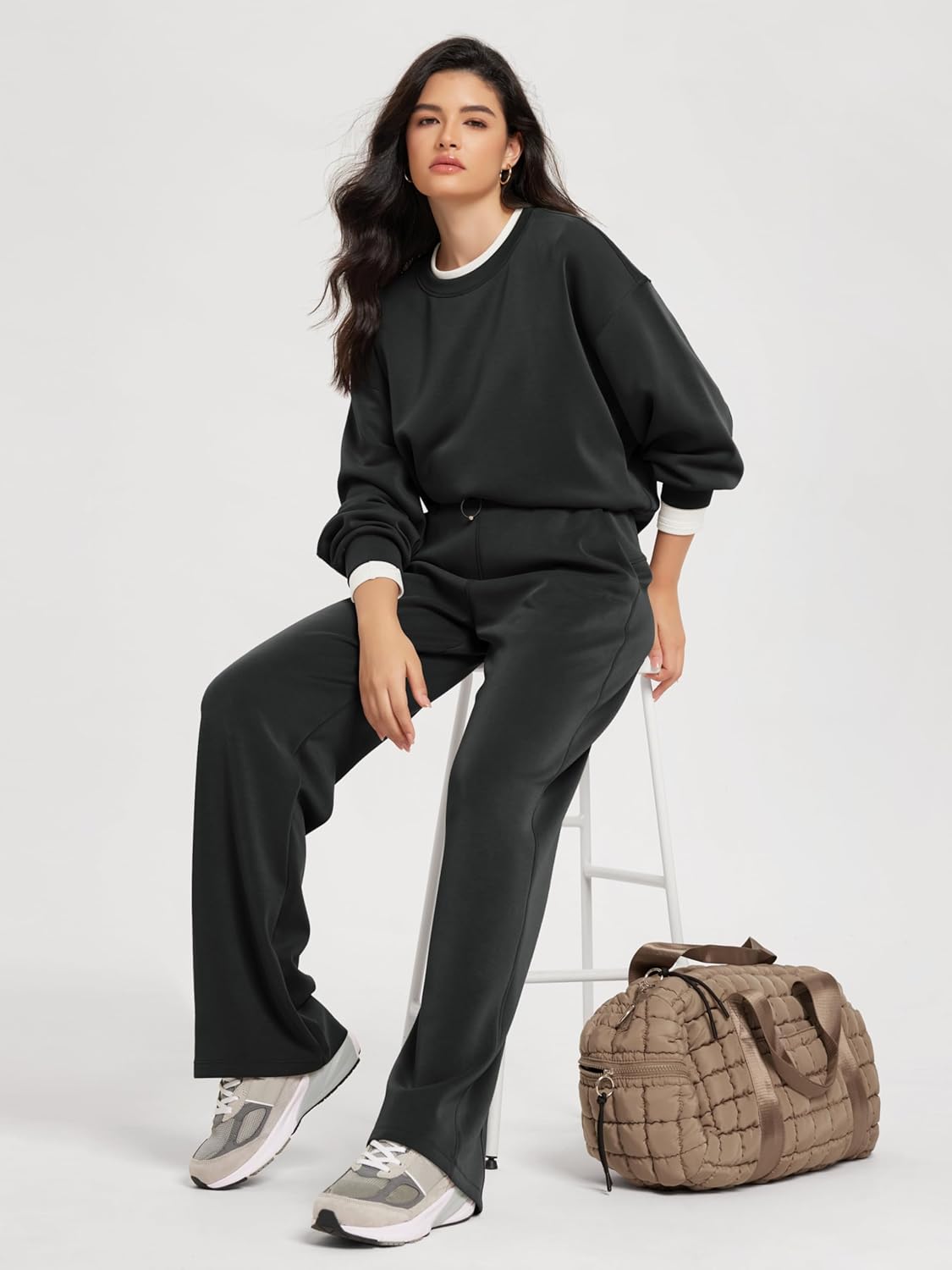 ODODOS Modal Soft Long Sleeve Cropped Sweatshirts for Women Oversized Crew Neck Pullover Crop Top - Image 3