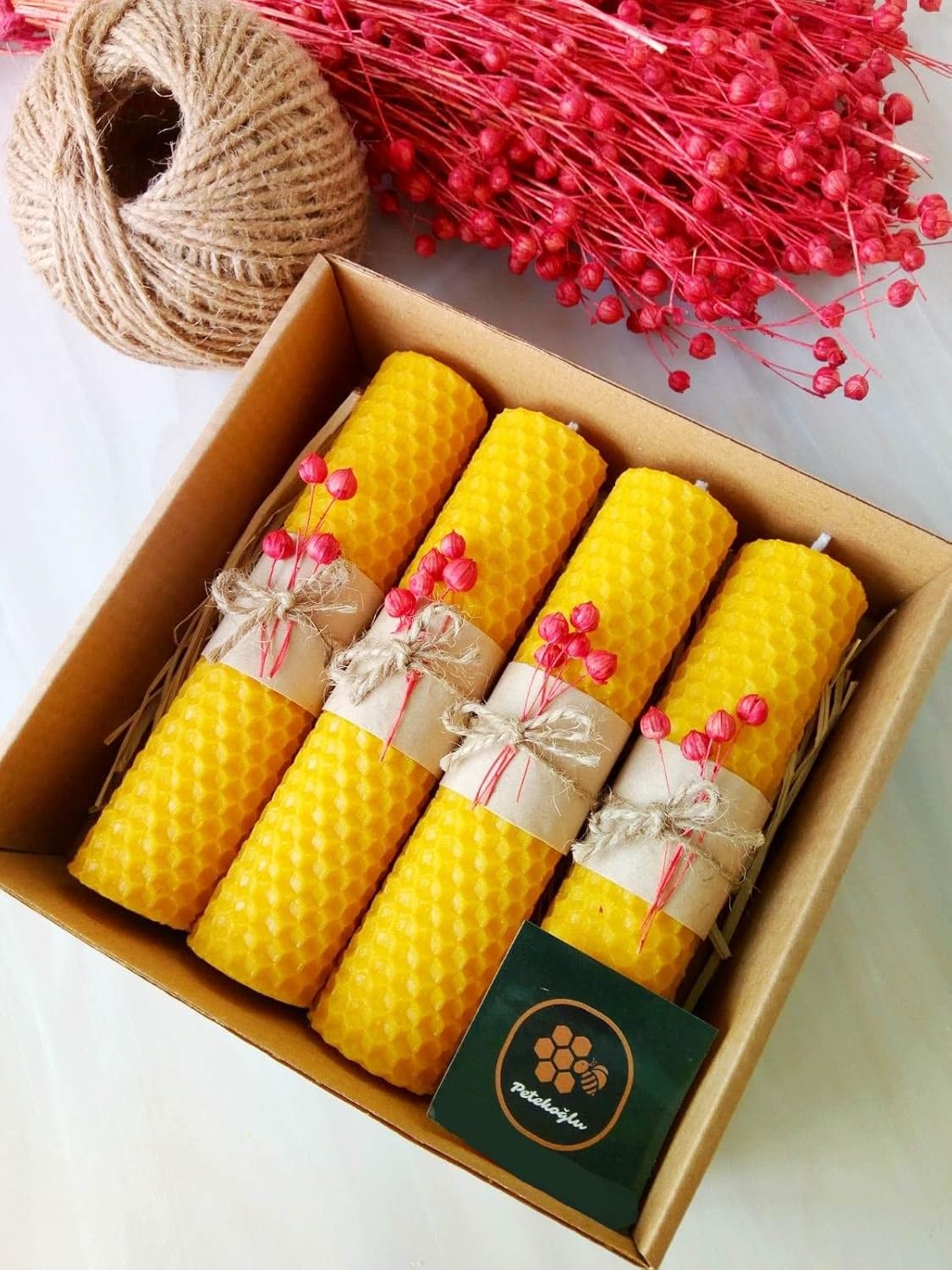 Petekoğlu (4 Adet) 14Cm X 3Cm Doğal Petek Balmumu mum Hediyelik Bal Mumu Mum Besswax Arı Mumu