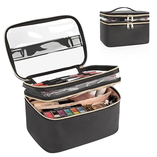 Bolsa de maquillaje estuche de cosméticos de doble capa organizador de maquillaje de viaje bolsa de maquillaje grande para mujeres y niñas con