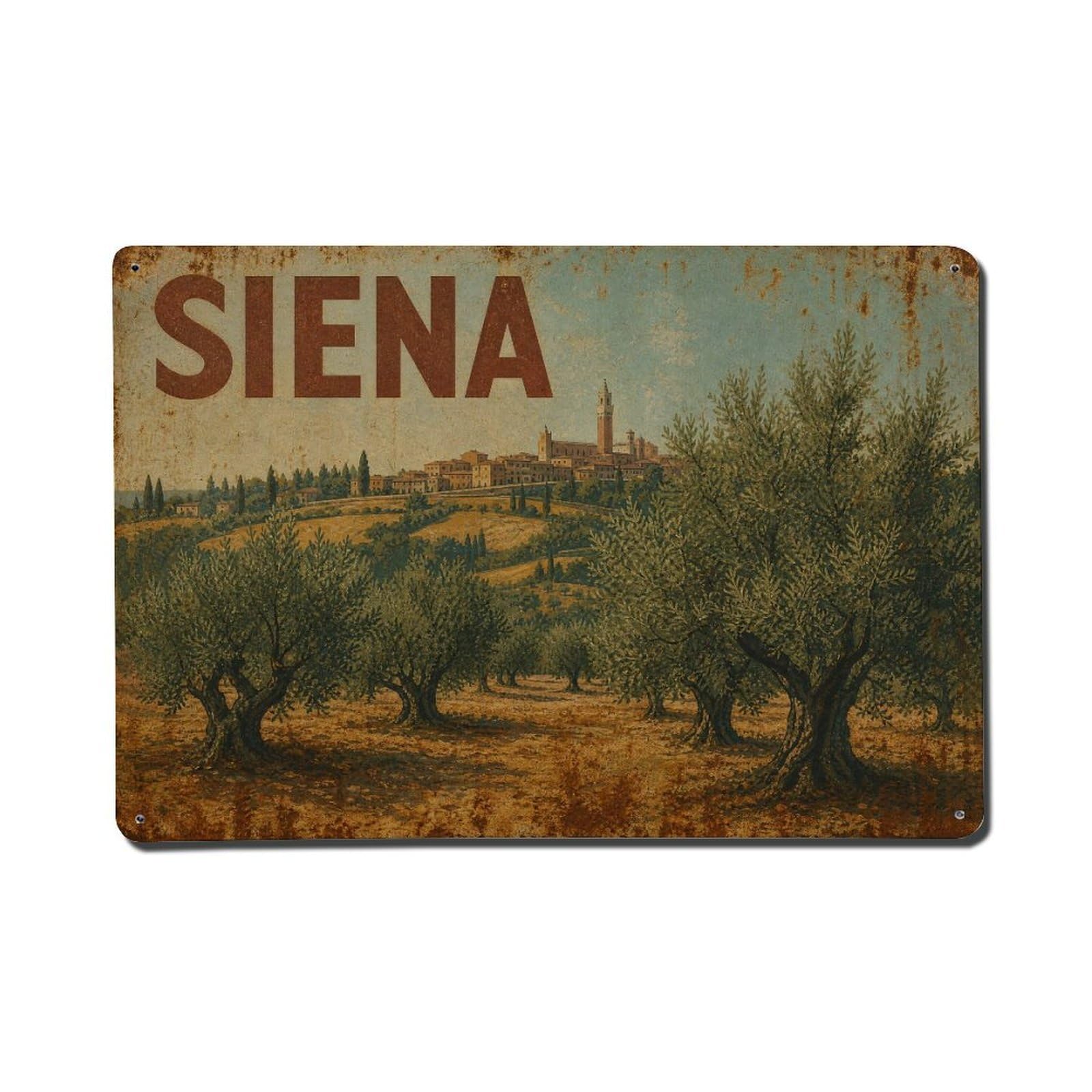 Huiyhb 8X12inch(20X30cm) Vintage Travel Siena Olive Grove Tuscan Agriculture Italy Metal Tin Sign