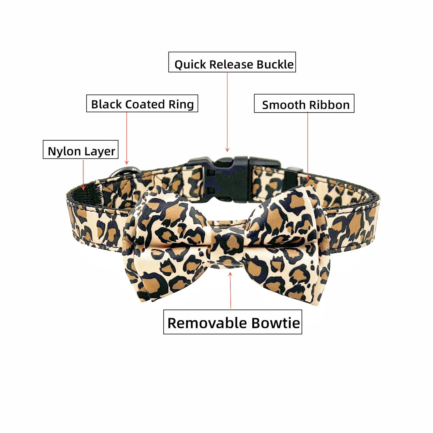 Olahibi Dog Bowtie Collar and Leash Combo Set, Brown Leopard Pattern, Nylon Webbing Plus Cotton Ribbon, 150CM Leash - Image 2