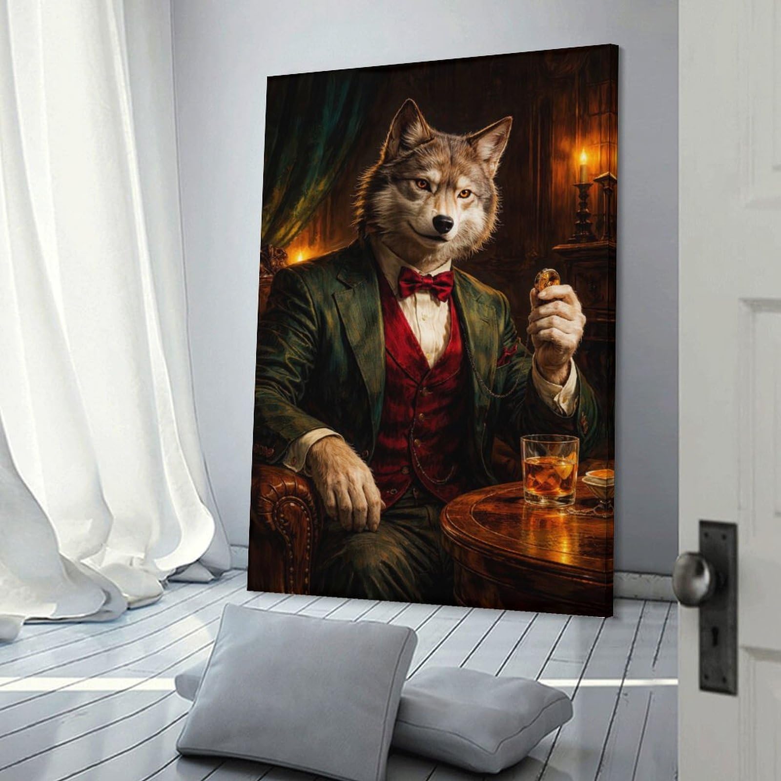 Junmoney Anthropomorphic Wolf in Formal Attire Decorative Canvas Print 20x30inch(50x75cm), for Apartment Walls, Studios Or Work Areas, Home Artwork for Modern Interiors