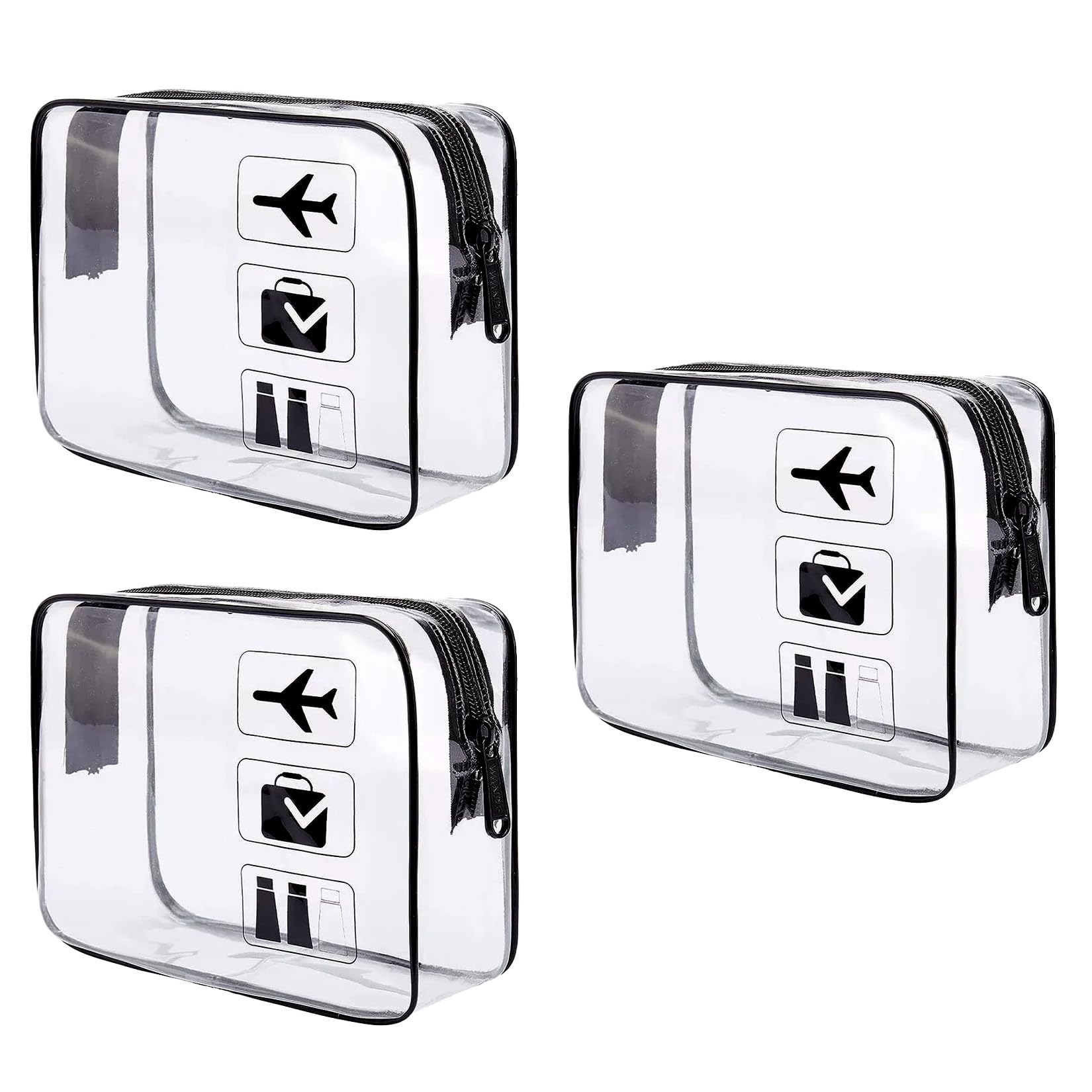 wugongshan 3 Piezas Neceser Transparente Viaje Avion, Neceser de Aseo, Bolsa Liquidos Transparente Avion, Bolsa de Maquillaje PVC Impermeable, Bolsa de Cosmético para Viajes Mujeres y Hombres
