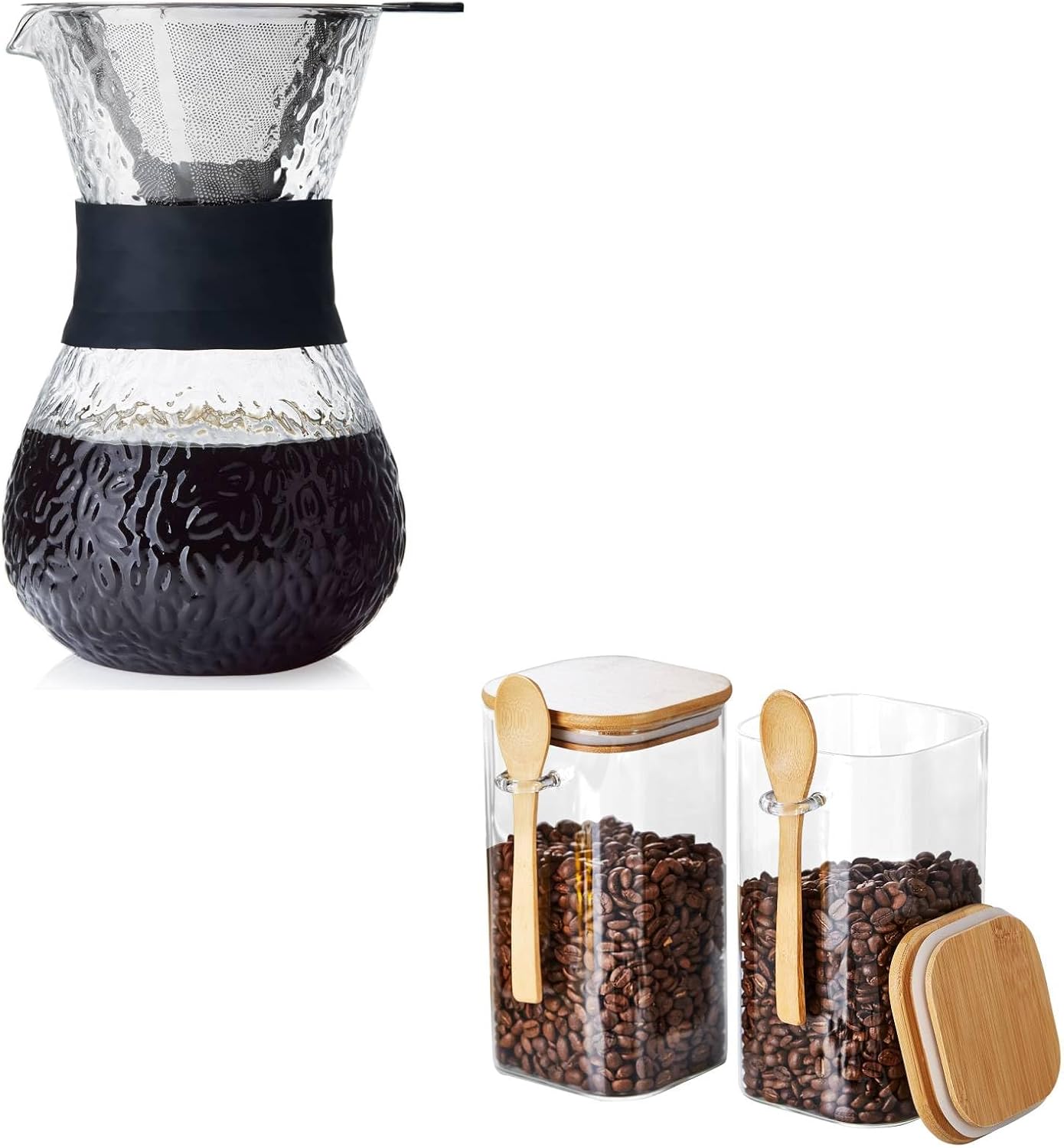 Unbreakable Pour Over Coffee Maker and 2Pcs Glass Jars 49oz