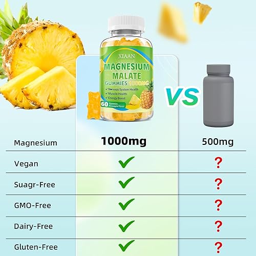 Miniatura 6 de Gomitas de malato de magnesio de 1000 mg, suplementos masticables de malato de magnesio con CoQ10, L-teanina y vitamina B6 para aumentar la energía