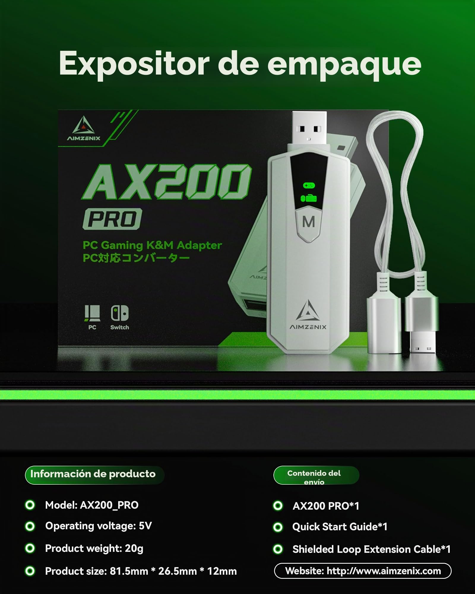 AIMZENIX AX200 PRO - Adaptador de teclado y mouse para PC y Nintendo Switch | Convertidor de alto rendimiento para jugar FPS, COD, APEX, THE FINALS