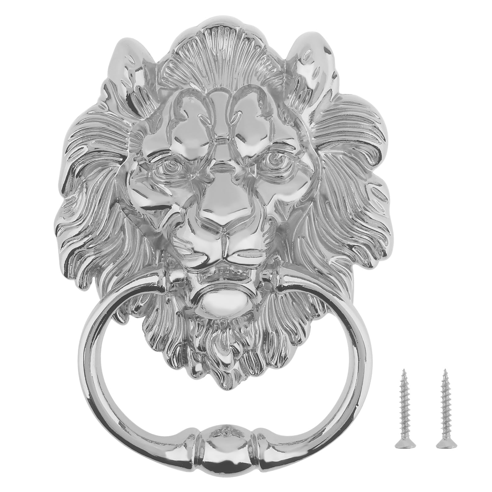 156 mm/6 Inch Lion Head Knocker, Classical Decorative Front Door Knocker Pull Handle with Mounting Screws (Chrome)