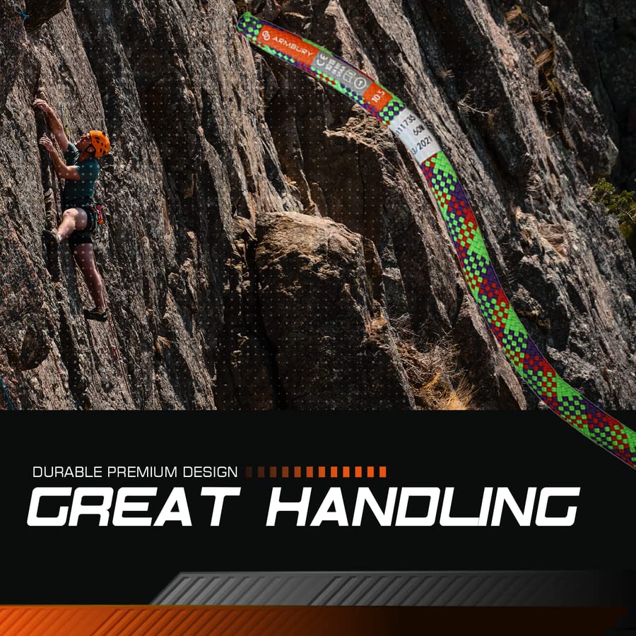 ARMBURY Dynamic Edge Rock Climbing Rope - 10.5mm High Strength Single Climbing Safety Rope Ideal for Indoor Use Climbing Gyms and Crags (10.5MM x 70M, Red/Purple,Green) Dry Pro
