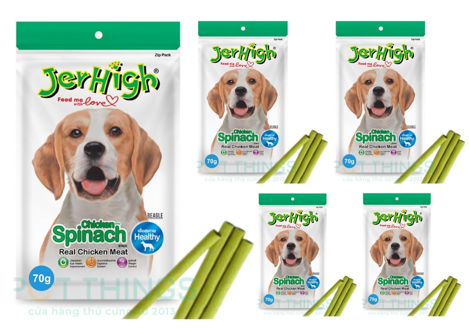 Jerhigh Spinach Flavour pet Food (Pack of 5 Each 70 gm Real Chicken) for Dogs, Cats and Small Puppies. (B0CBN2LSJG) Amazon Price History, Amazon Price Tracker