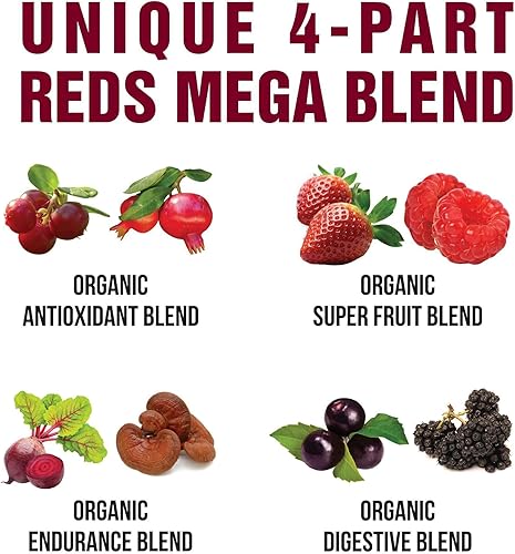 Miniatura 7 de Peak Performance Superalimento en polvo orgánico Reds, el mejor sabor orgánico de jugo rojo súper alimento con más de 25 ingredientes naturales y