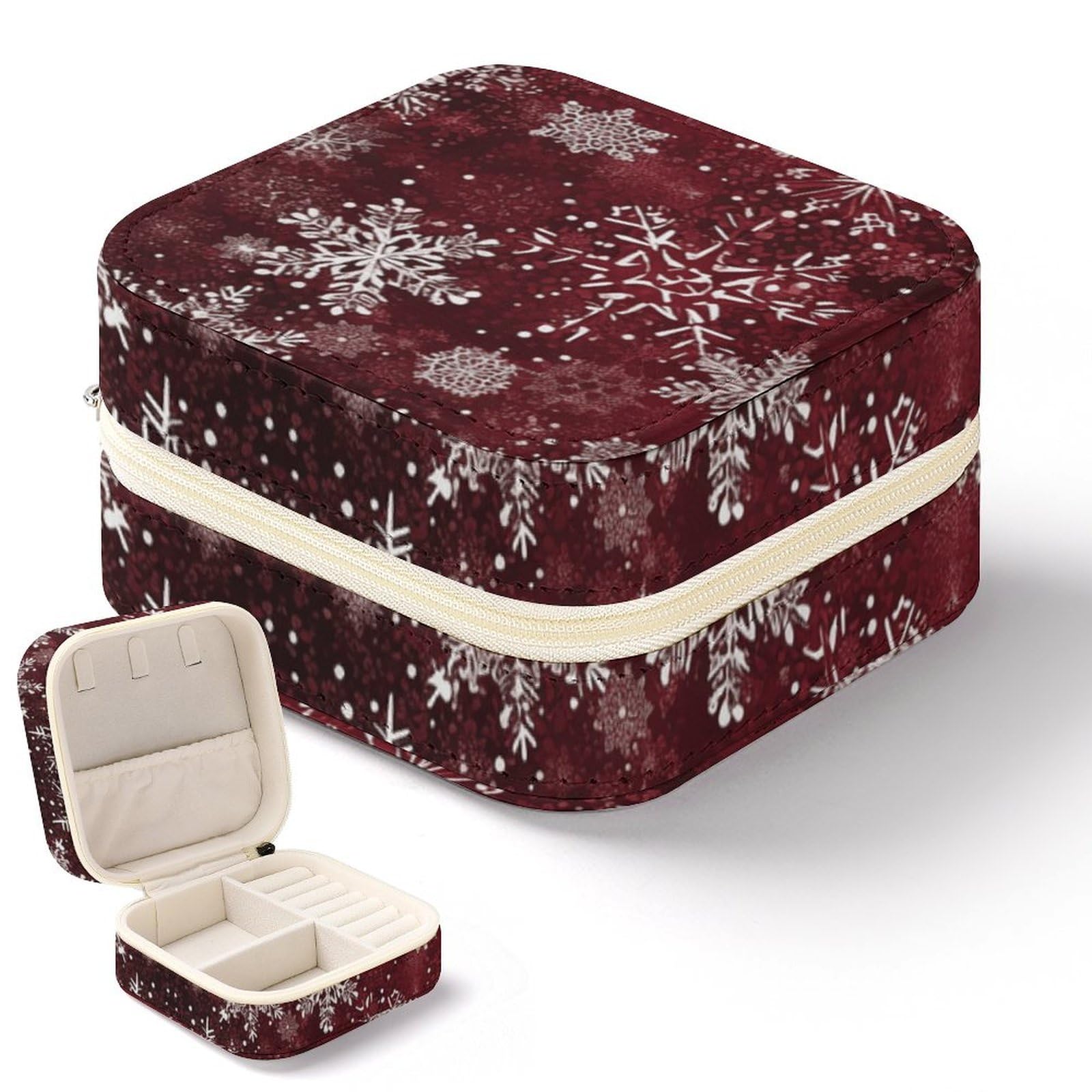 Boîte à bijoux flocon de neige en cuir pour partir en voyage