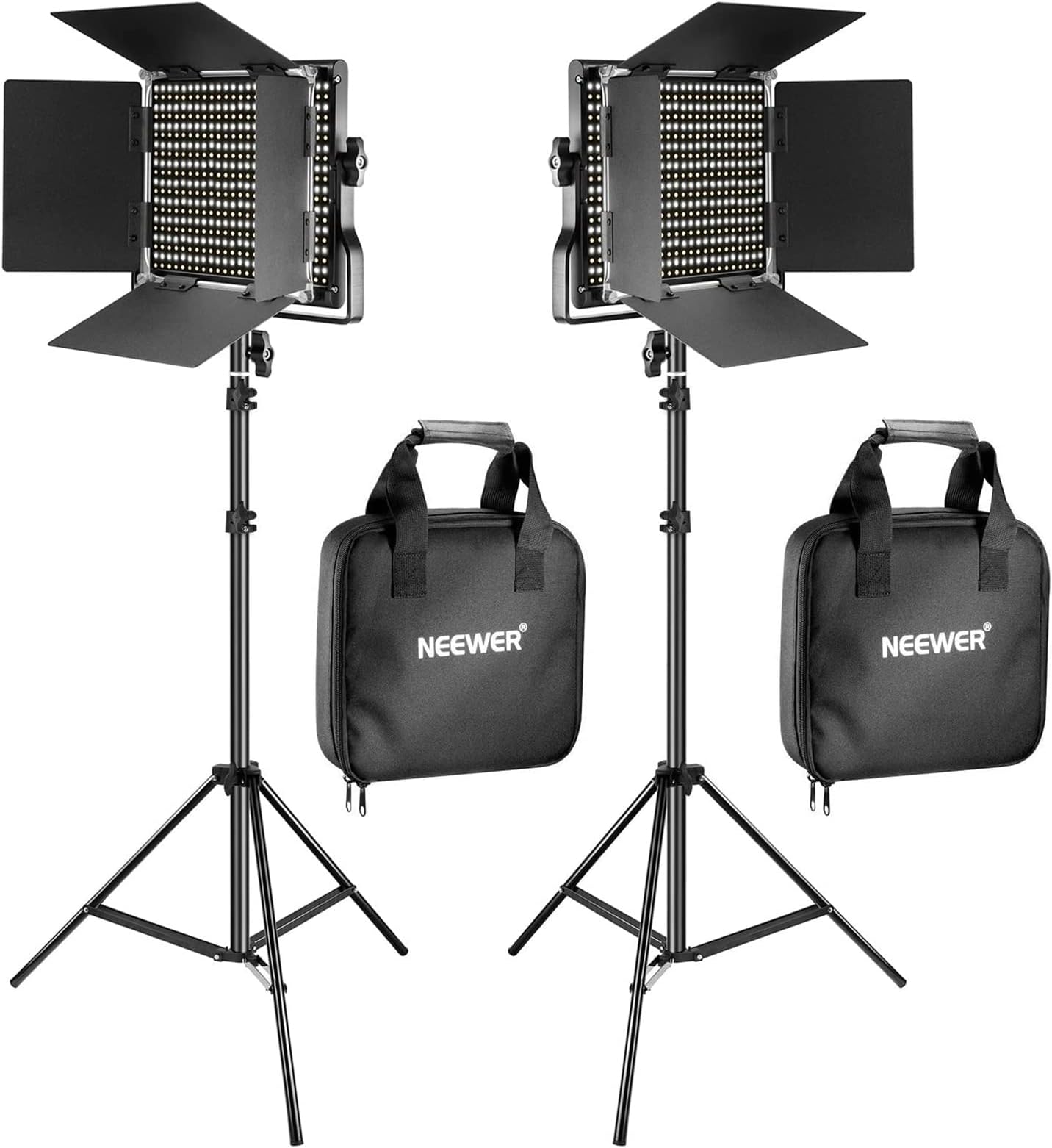 NEEWER 2 Pack Bi Color 660 LED Video Light and Stand Kit: (2) 3200-5600K CRI 96+ Dimmable Light with U Bracket and Barndoor, (2) 75 inches Light Stand for Studio Photography, Video Recording (Black)