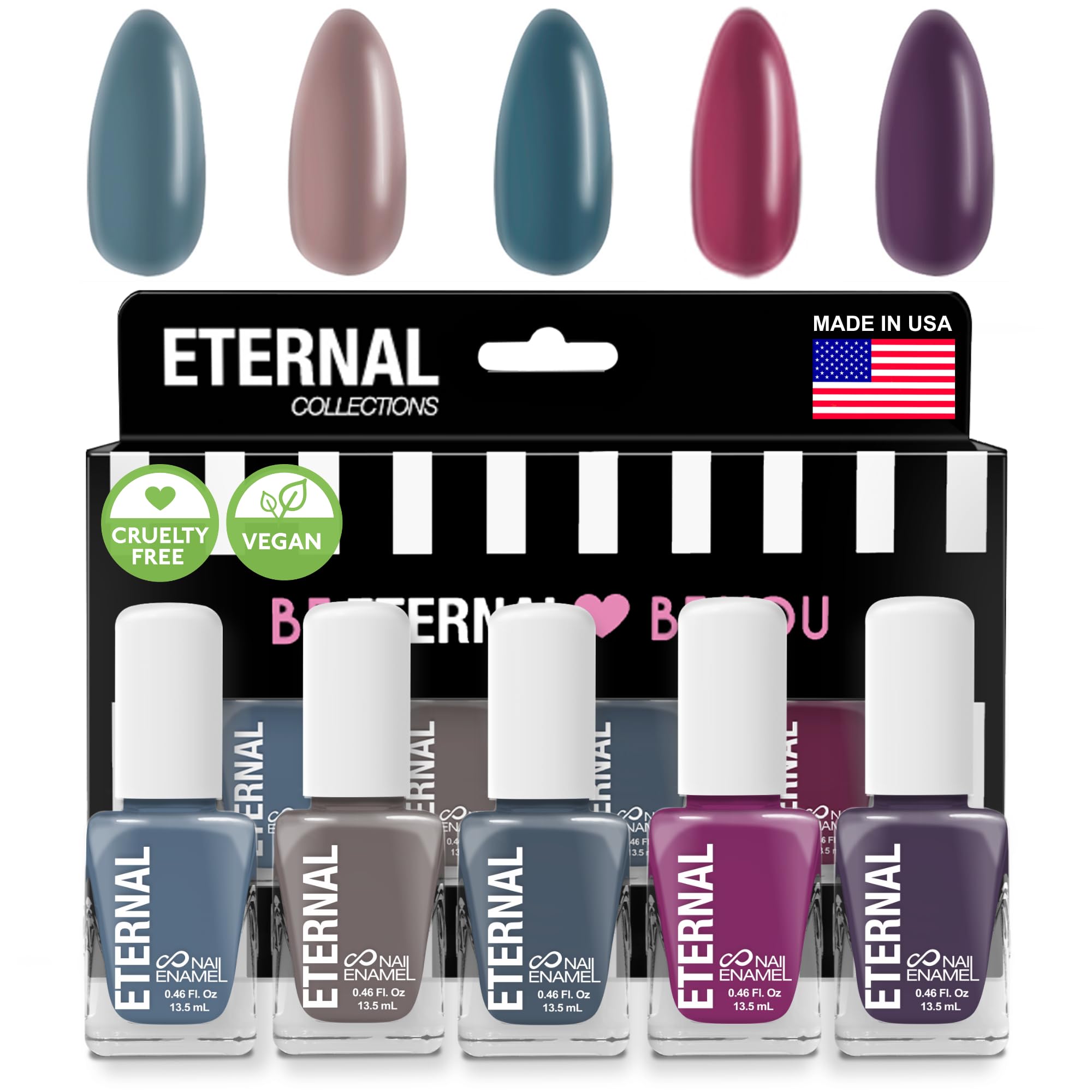 Eternal Blue Nail Polish Set for Women (DARK ELEGANT) - Brown Nail Polish Set for Girls - Pink Nail Polish Quick Dry & Long Lasting for Home DIY Manicure & Pedicure - Made in USA, 13.5mL (Set of 5)