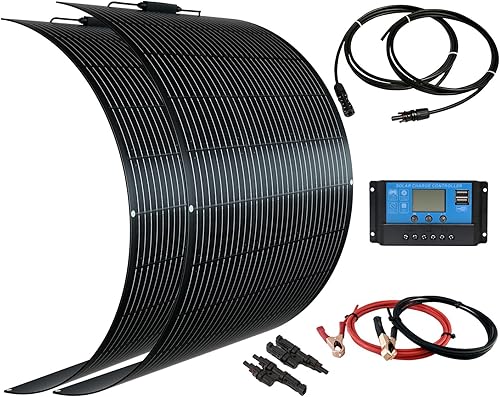 Kit de panel solar flexible de 200 W 12 V, 2 módulos monocristalinos de 100 W, controlador de carga de 20 A, cable de extensión fuera de la red,
